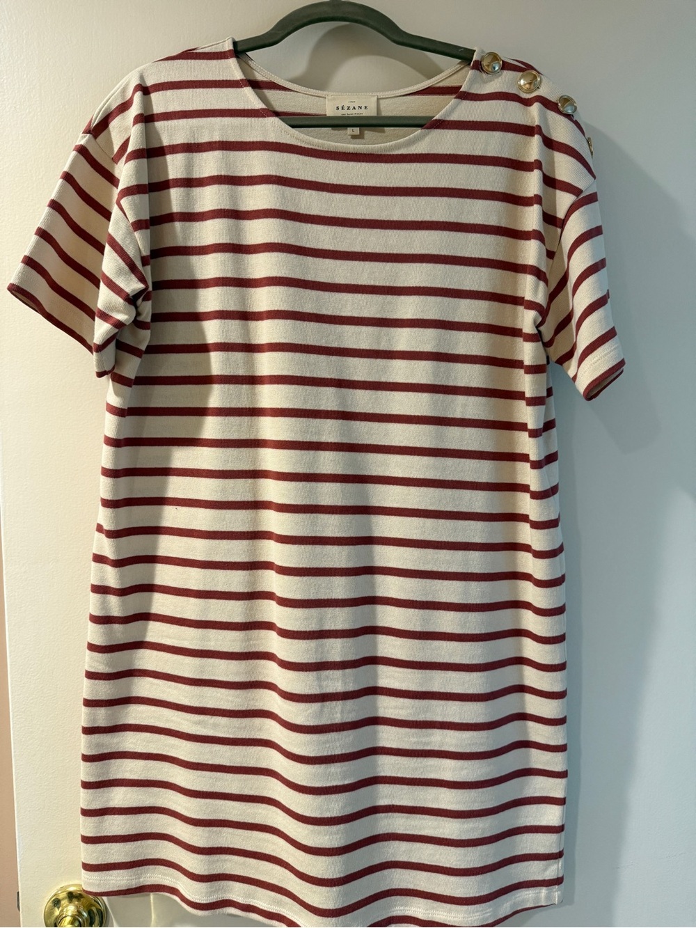 Sézane Cream and Red Striped Short-Sleeve Tee Dress